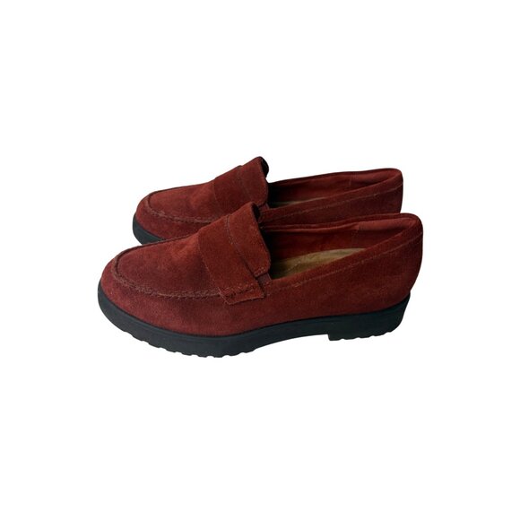 Clarks Women Suede Loafers Size 6 EU 36 Rust Red EUC Slip On - Picture 7 of 8